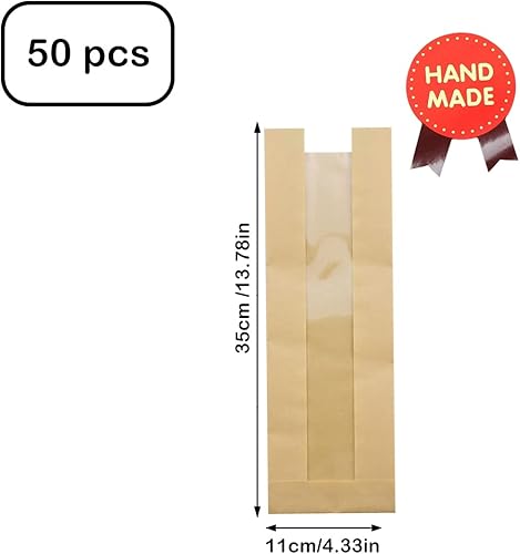 Vista 2 de Bolsas de pan francés, 50 bolsas de panadería con ventana, bolsas de papel kraft para almacenamiento de pan, bolsas de pan grandes para pan casero