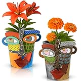 LemonRoad 2 Pcs Abstract Picasso Face Pots Head, Unique Decorative Head Planter with Drainage Modern Mexican Pots for Indoor Outdoor, Funky Gift Christmas