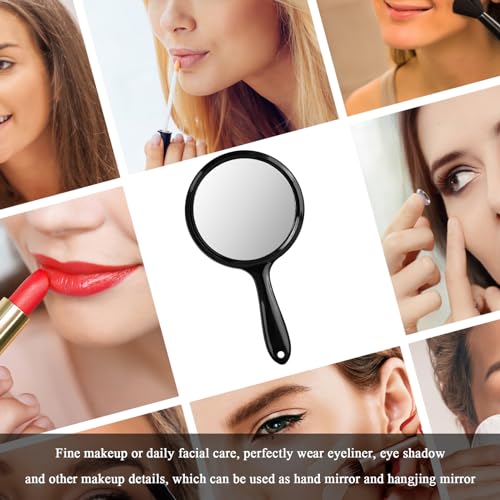 FESSOSKO Handspiegel mit Griff Doppelseitiger Spiegel 1X/3X Vergrößerung Spiegel Kosmetikspiegel Schminkspiegel Runde Form für Damen Tägliche Make-up (Schwarz)