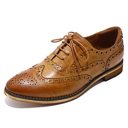 Image of Mona flying Women's Leather Perforated Lace-up Oxford Brogue Wingtip Shoes