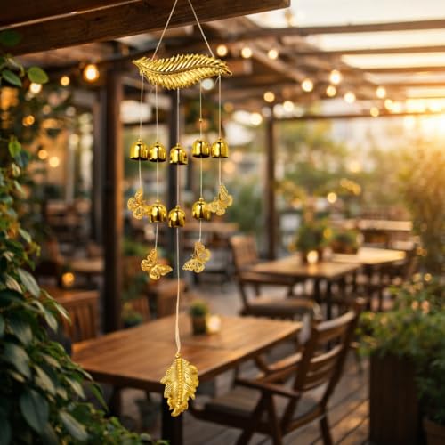 Image of Decorative Wind Chime for Home | Wooden House with Bells Colourful Beads | Positive Energy Balcony Living Room Hall Garden Home Decor (Feather Wind Chimes)
