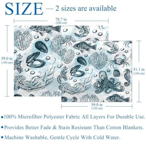Couverture microfibre légère et thermorégulatrice motif océan - 4