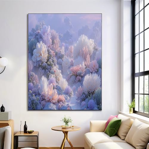 Lienzo de arrecife coralino morado claro, arte de pared en lona de 60x90cm