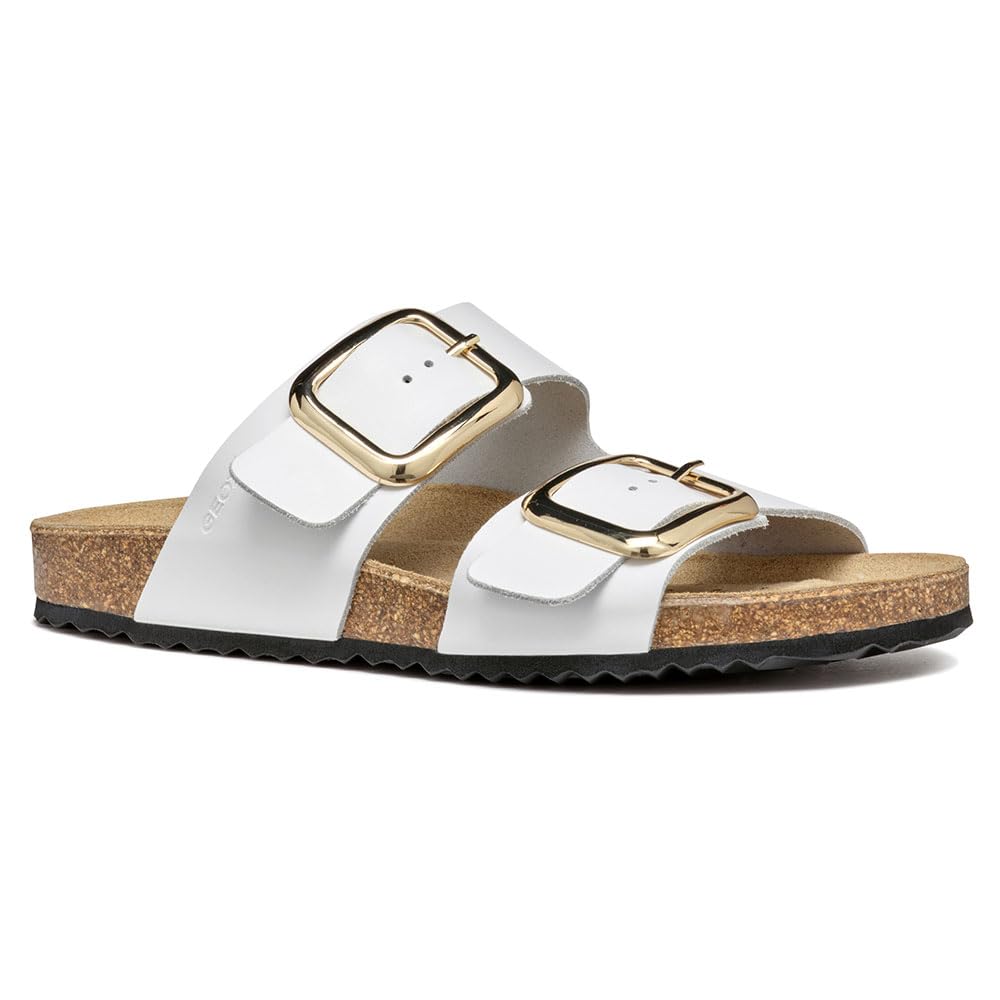 Geox Women's D BRIONIA R B Flat Sandal, White, 39 EU
