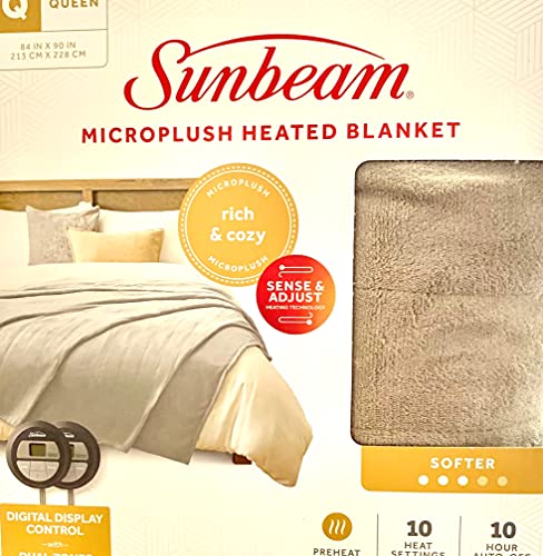 Sunbeam Queen Microplush Electric Heated Blanket with 10 Heat Settings, Preheat Feature, 2 Personalized Controllers, UL Certified, RED (Beige) - Thumbnail 3