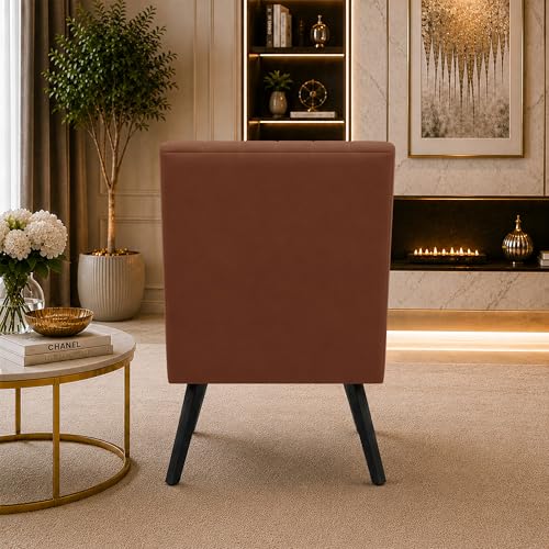 Image of Modern Velvet Accent Chair for Living Room | Upholstered Single Seater Chair with Metal Legs | Comfortable Seating for Bedroom, Office & Guest Room - Brown