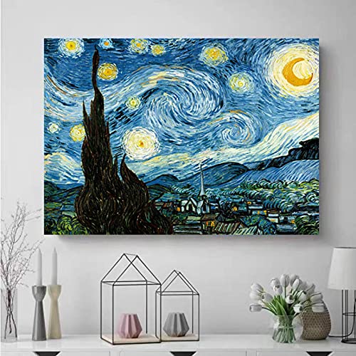 Van Gogh Starry Night Leinwand Gemälde Replik an der Wand Impressionist Starry Night Leinwand Bilder Wohnzimmer Kunstwerk 60x80cm Rahmenlos Cover