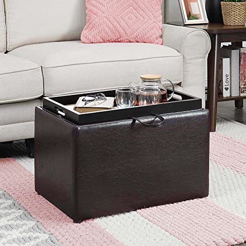 Convenience Concepts Designs4Comfort Accent Storage Ottoman With Reversible Tray, Espresso Faux Leather 22.75 X 15.75 X 16 #TOP1