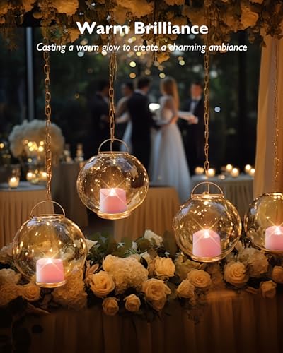 Homemory Pink Tea Lights Candles Battery Operated, 200+Hour Flameless Flickering Fake Electric LED Colored Tealights Candles for Romantic Wedding Decor, Baby Showers, Proposal, Valentine's, 12-Pack