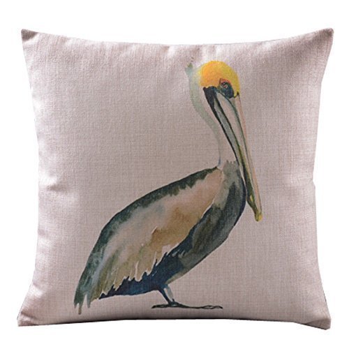 CoolDream Home Decor Sofa Cotton Linen Pelicans Throw Pillow Cover 16-inch-by-16-inch (16inch)