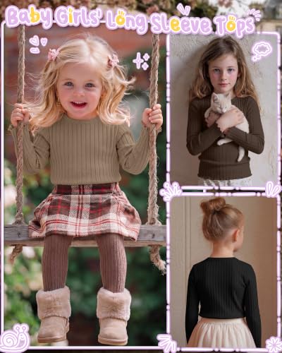 Image of 4 Pack Toddler Girls' Long Sleeve Shirts Cotton Tops