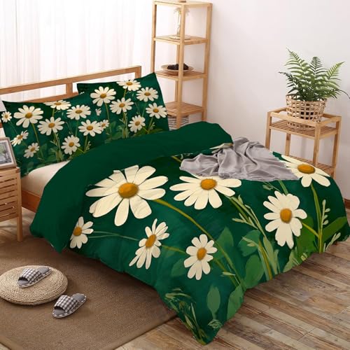 Housse de couette respirante et douce en microfibre réversible vert émeraude imprimé floral