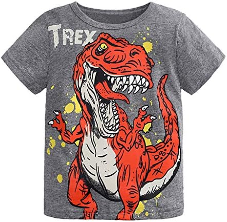 Baby Toddler Boys Cartoon Dinosaur Print Tops T-Shirt 1-6 Years Old Kids Short Sleeve Tees Summer Clothes (18-24 Months, Gray)