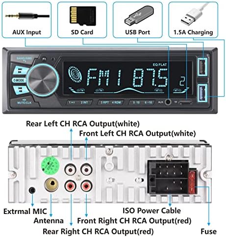 LXKLSZ Samochód stereo bluetooth singiel DIN LCD Audio Radio z regulacją jasności aplikacja Kontrola MP3 Odtwarzacz obsługuje ręce bezpłatne połączenie AM/FM Aux Aux TF/EQ/USB Szybkie odbiornik radiowy