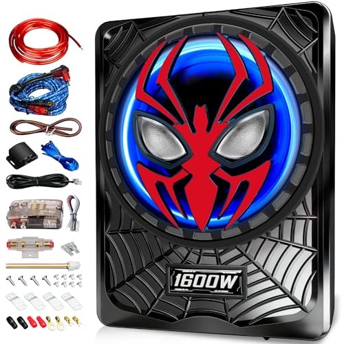 Image of 2026 Upgraded 1600W Car Subwoofers, 10 inch Ultra-Thin Powered Under-Seat Subs with Built-in Amplifier, (LPF /Gain /Bass Boost) RGB Ambient Lights, Independent Bass Knob, High Output Distortion-Free Audio