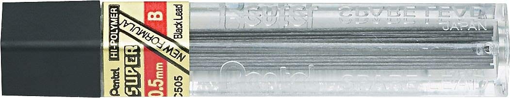 Pentel Super Hi-Polymer Lead Refill, 0.5mm, Fine, B, 144 Pieces of Lead (C505-B)