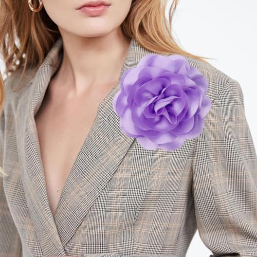 Image of Dainty Fabric Rose & Camellia Flower Oversized Brooch Pins & Hair Clip - Large Lapel Pin, 4.3in /7.5in