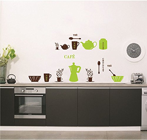 ufengke® Vaisselle de Cuisine Personnalisé Stickers Muraux, Théière Tasses Bols et Thermos Salle de Séjour Chambre à Coucher Salle à Manger Autocollants Amovibles Cover