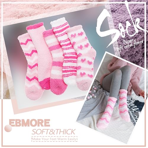 EBMORE Womens Fluffy Socks Slipper Cosy Warm Thick Winter Bed Soft Plush Cabin Socks Gift Stocking Fillers Valentines Day Gifts for Her Mum Women Ladies Pink Heart Socks - Image 6