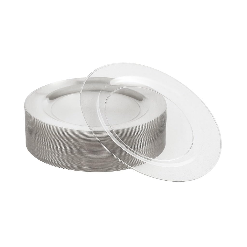 MATANA 25 przezroczystych talerzy deserowych premium z twardego plastiku ze srebrnym brokatem, 19 cm, eleganckie i wielokrotnego użytku, małe talerze boczne, talerze startowe na wesela, urodziny,