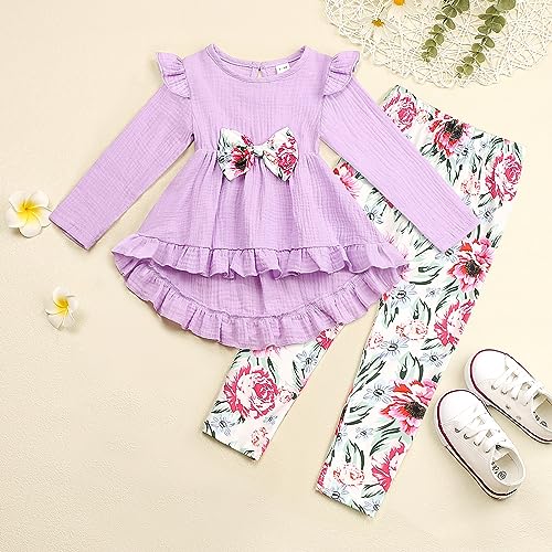 Image of Axumity Kid Girl Clothes Ruffle Sleeve Top Floral Allover Pants 3-9 Years Fall Outfit Set