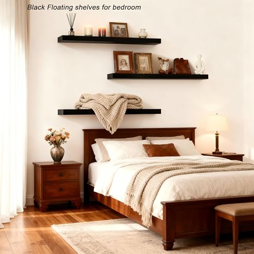 Image of ROGMARS Black Wooden Floating Shelves for Wall 36 Inches Long