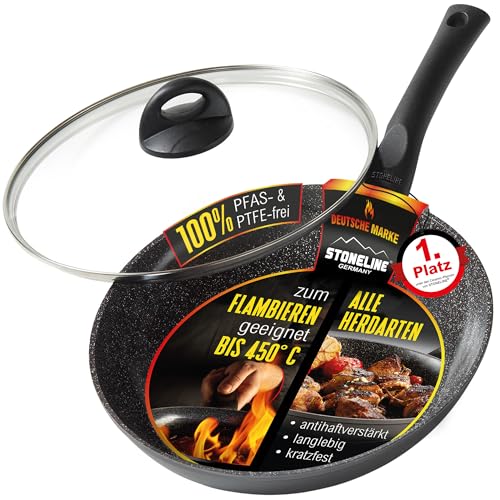 STONELINE Ceramic Bratpfanne mit Deckel 24 cm Keramikpfanne Induktion Antihaft Pfanne Keramikbeschichtung mit echten Steinpartikeln, Pfanne PFAS-frei, Für alle Herdarten, Backofengeeignet STONELINE Ceramic Bratpfanne mit Deckel 24 cm Keramikpfanne Induktion Antihaft Pfanne Keramikbeschichtung mit echten Steinpartikeln, Pfanne PFAS-frei, Für alle Herdarten, Backofengeeignet