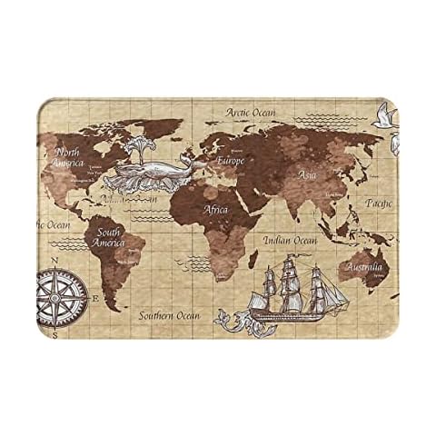 Ensound Vintage World Map Doormat 24x16 Inch Cover