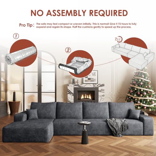 Image of Boneless Couch, Modular Sectional Couches for Living Room, U-Shaped Cloud Couch Sofa with Deep Seat, Fluffy Corduroy Upholstered Corner Sofa