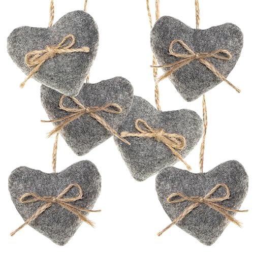 Decorazioni natalizie in feltro, 6 pezzi: cuori grigi da appendere, addobbi natalizi in stoffa per albero di Natale e regali, pendenti decorativi con fiocco per casa, 5,5 cm
