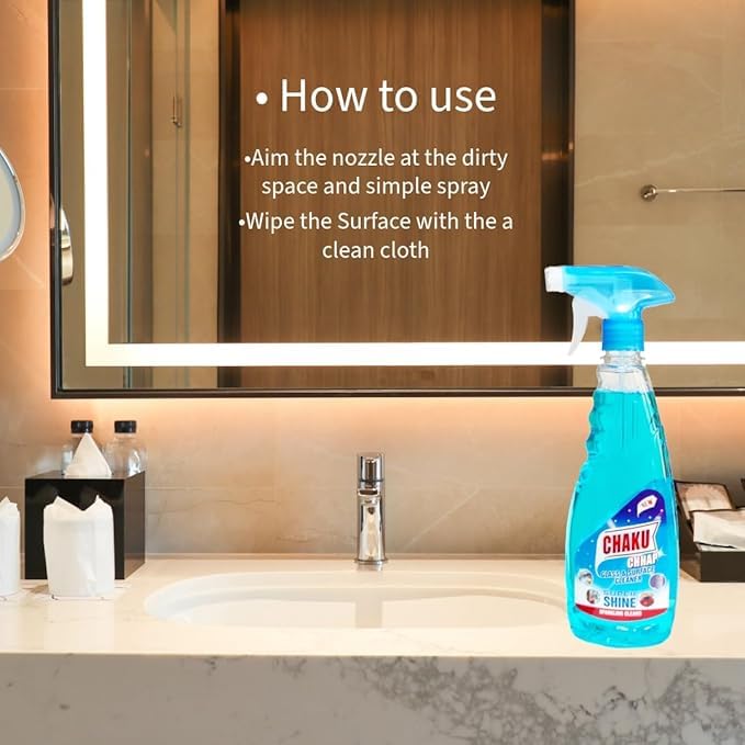 Image of Glass and Surface Cleaner Liquid Spray - Shine Booster for Glasses Mirrors and Multi-Surfaces | Removes Dirt Dust & Grime | Ideal for Car Kitchen Home Surfaces (500 ml Pack of 3)