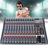 Professional Audio Mixer Sound Board Console,12 Channel Studio Audio Mixer,Bluetooth USB Live Studio Audio Mixing Power Mixing Amplifier Studio Audio DJ KTV Mixing Console USB Slot