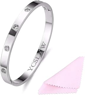 YCSLYW Women's Stainless Steel Bracelet Jewelry Crystal Bracelet With Cube Zircon Hinge Jewelry oval Bangle Christmas Valentines Birthday Gifts for Women