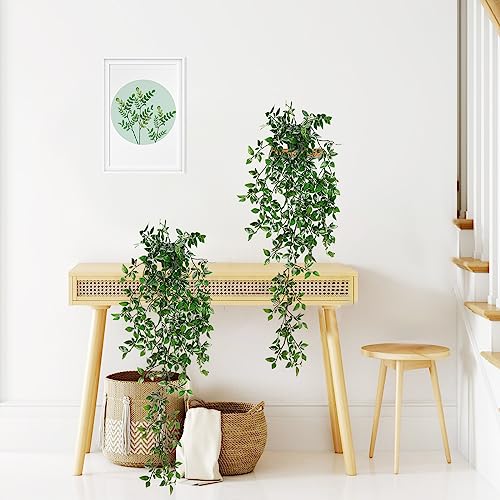 Image of BLEUM CADE Fake Hanging Plants, 2pcs Artificial Hanging Potted Plant, Faux Mandala Vines Hanging Plant Greenery for Wall Shelf Home Living Room Indoor Outdoor Decor
