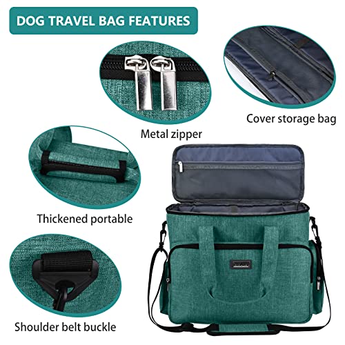 Baglher Dog Travel Bag, Airline Approved Pet Tote Organizer With Multi-Function Pockets,2X Food Storage Containers And 2X Collapsible Dog Bowls,Perfect Weekend Pet Travel Set For Dog, Cat Green #TOP3