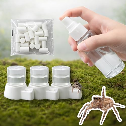 Jumping Spider Water Enclosure Accessories Kit 3pcs Mini Water Dispenser with 30 Replace Cotton Cores Mist Bottle Jumping Spider Habitat Decoration Tarantula Enclosure Accessories (White 3 PCS)