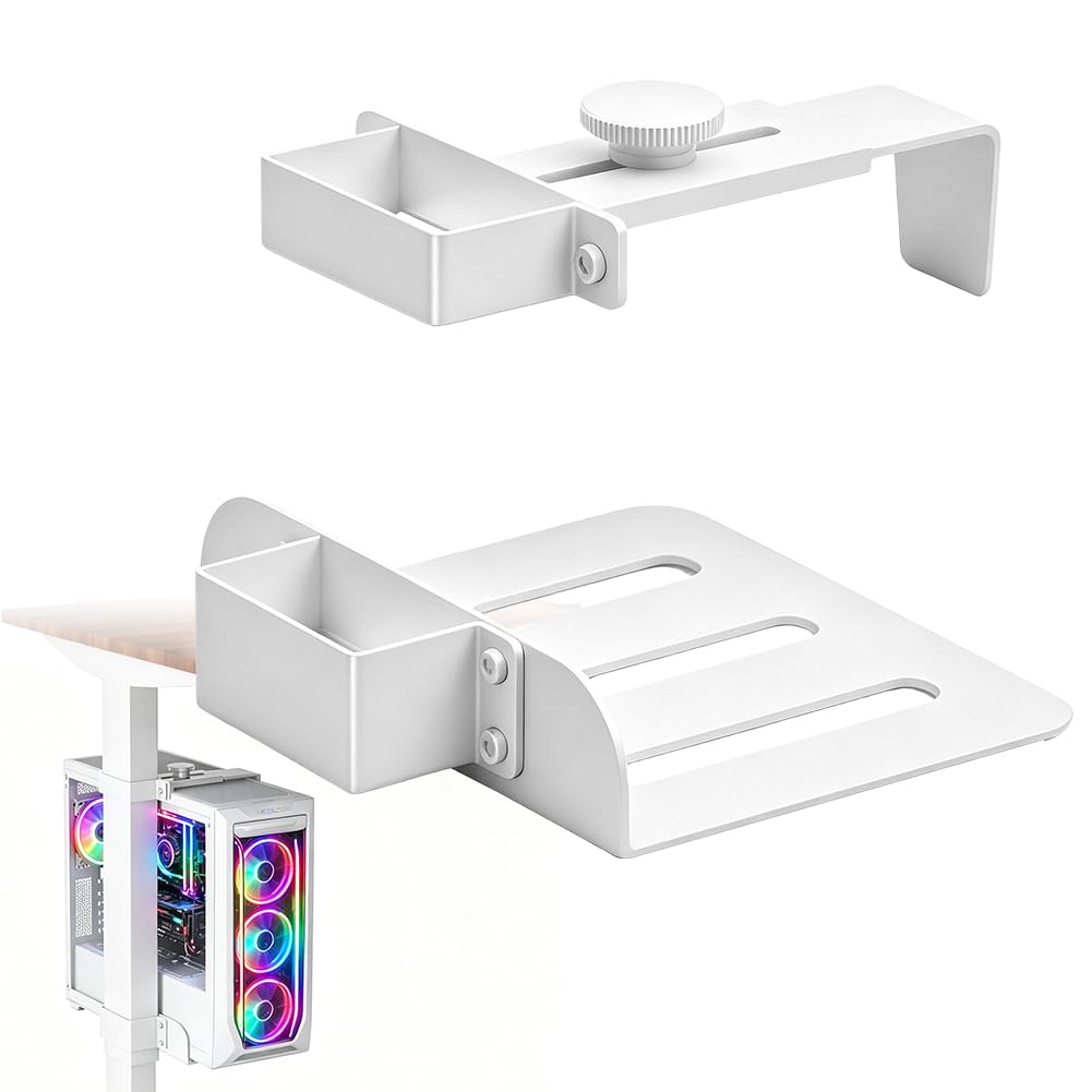 Support PC pour tour suspendu sans trou pour bureau assis debout ergonomique blanc
