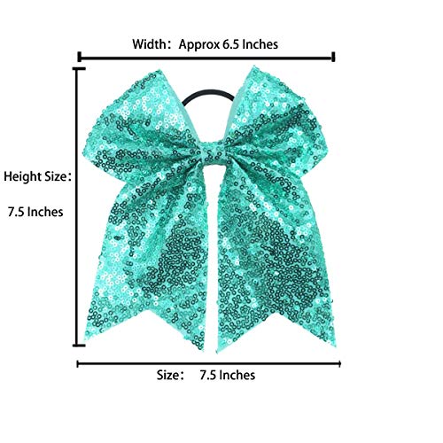 12Pcs 7.5" Bling Sparkly Glitter Sequins Pigtail Bows For Baby Girls Large Cheer Hair Bows Ponytail Holder Elastic Hair Ties #TOP1