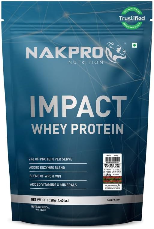 NUTRITION Impact Whey Protein Isolate & Concentrate | 2 kg | 24g Protein | Double Rich Chocolate | Trustified Certified | Added Digestive Enzymes, Vitamins & Minerals