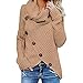 Jerseys De Punto para Mujer Cuello de Tortuga Manga Larga Suelto Prendas de Punto Suéter Irregular Jerséis Collar de la Pila Tops Cálido Otoño Invierno riou (z-Khaki, L)