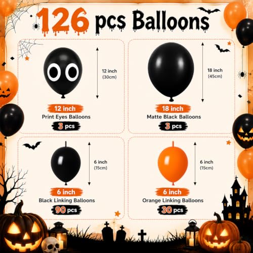 Image of Black Orange Link Balloons,Spider Linking Balloons for Halloween Decorations
