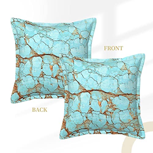 Housse de coussin turquoise effet marbre rustique en cuir chic 50x50