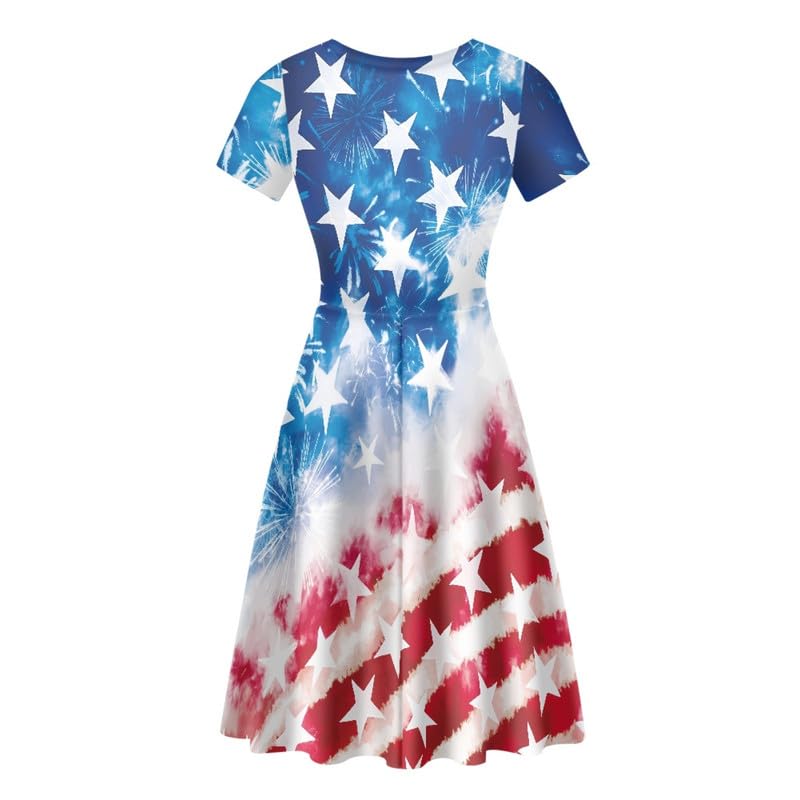 Image of Irisjudy T Shirt Dress for Women Short Sleeve Girls Short Sleeve Dress Plus Size, O Neck Knee Length Midi Dress for Ladies