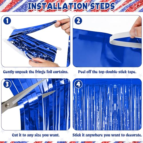Image of ZATAYE 4 Pack Dark Blue Foil Curtain Streamer Decorations | Dark blue, Metallic Foil, 3.28 x 7.05 FT, Tinsel Backdrop, Foil Curtain Streamer, Party Decorations
