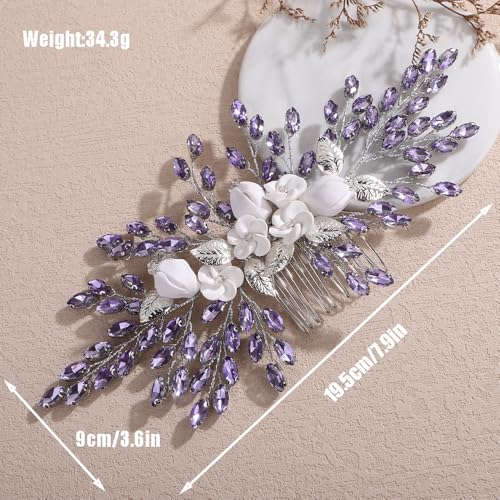 Peine para cabello con cristales y flores moradas miniatura 4