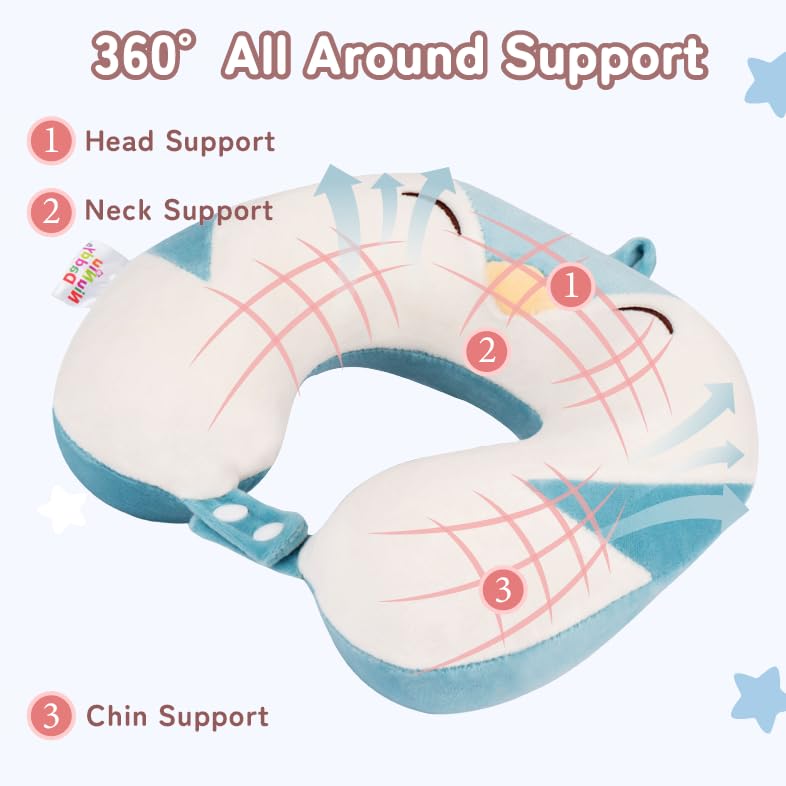 Image of Kids Travel Neck Pillow for Ages 3-8, Memory Foam, Removable Cover, Penguin