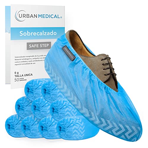 URBAN MEDICAL 50x Cubrezapatos transpirables desechables/reutilizables de 6 g cada uno con suela antideslizante - SAFE STEP - Resistente al desgarro y la abrasión - Indoor y Outdoor - Talla Única