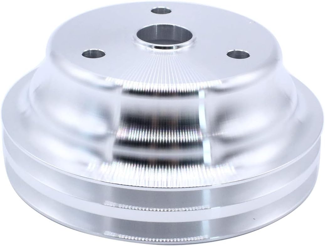 1 PC SHLPDFM Crankshaft Pulley 2 Groove Long Water Pump Compatible with SB Chevy engines SBC 265 283 305 327 350 383 400 Polished Billet Aluminum Lower