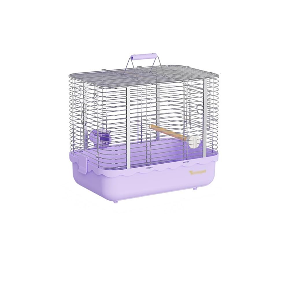 Cage pour oiseaux portable en acier inoxydable violet avec grillage horizontal