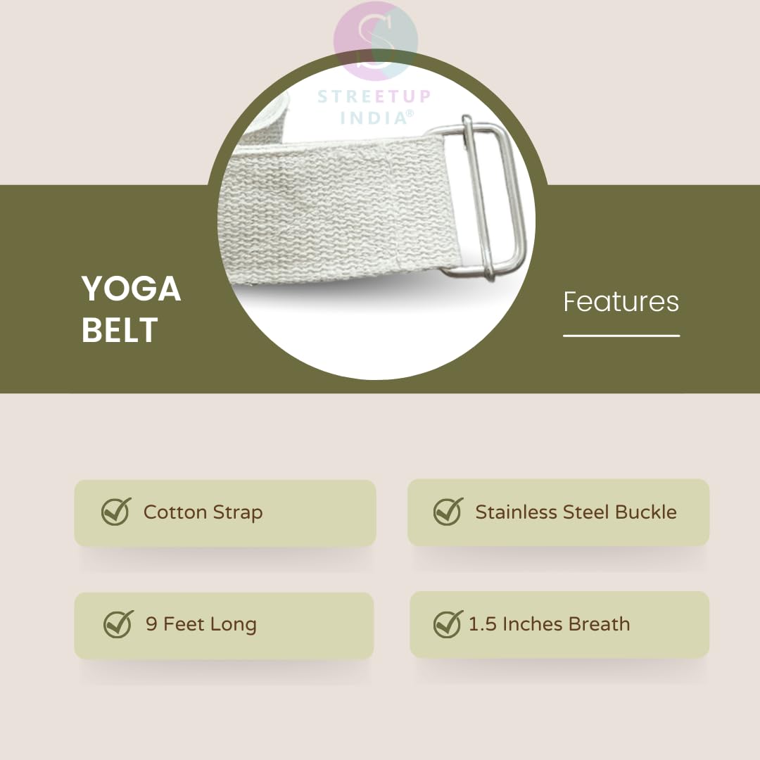 Streetup India® Yoga Belt/Strap 9 Feet For Stretching, Yoga, Pilates, Physical Therapy, Fitness| Pure Cotton White 2